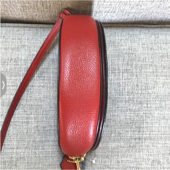 Coach Ellen Half Moon Red & White Striped Genuine Leather Crossbody Bag - Picture 6 of 10